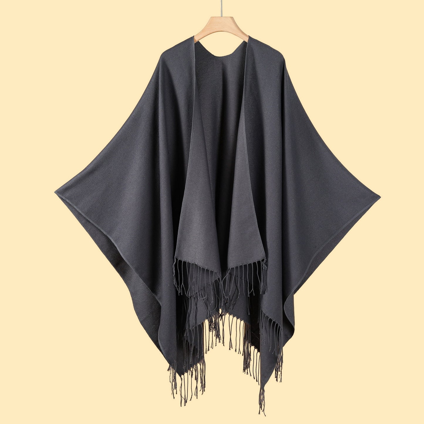 Street Ladies Large Scarf Autumn Winter All Match Air Conditioned Room Keeping Warm Dual Purpose Plain Tassel Shawl Cape One Size Gray