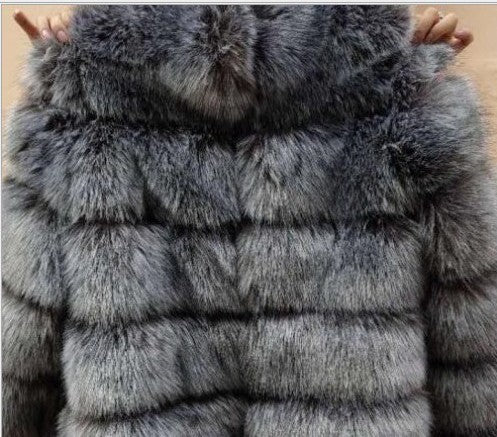 Fur in Faux Fur Faux Fur Coat Women Short Long Sleeve Fur Artificia Silver Fox