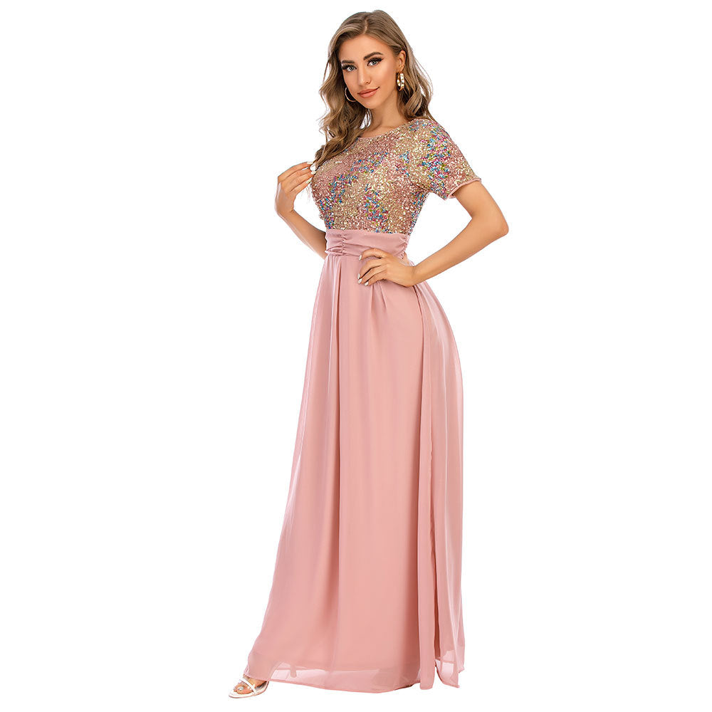 Popular Sexy Chiffon Stitching Sequ Dress Women Clothing Maxi Dress