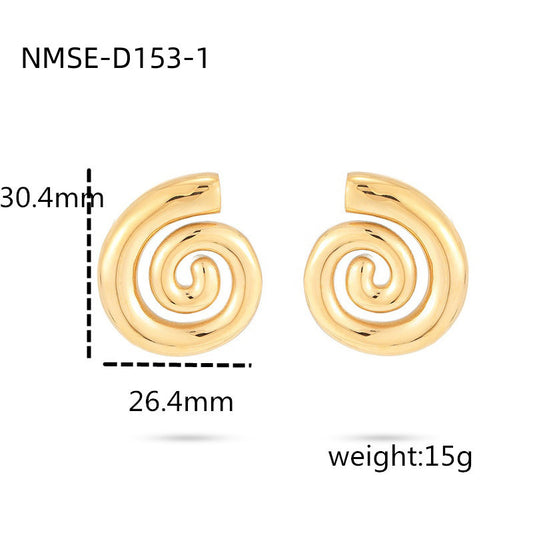 Spiral Titanium Steel Earrings Women Creative Personality Gold Stainless Steel Studs Earrings One Size Gold