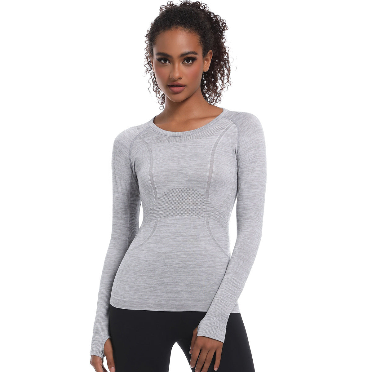 Arrival Women Long Sleeve round Neck Exercise T shirt Running Fitness Top Skin Friendly Slim Breathable Yoga Long Sleeve Gray