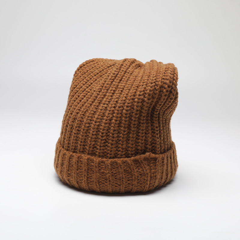 Slimming Wool Hat Autumn Winter Warm Ear Protection Beanie Hat Women Solid Color Knitted Hat One Size Brown