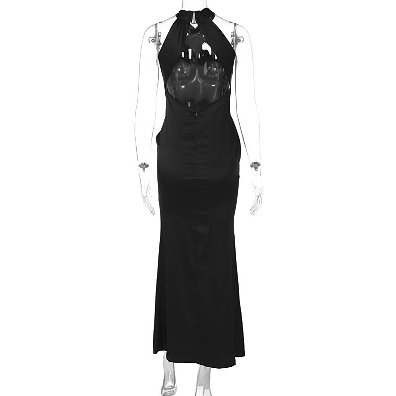 Sexy Solid Color Slim Sleeveless Backless Dress Women Black