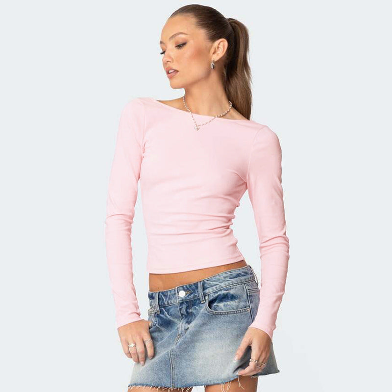 Women Clothing Autumn Winter Slim Fit Long Sleeve Backless Women T shirt Tops