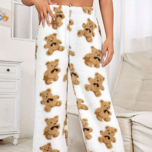 Autumn Winter Loose Bear Home Pants Warm Plush Loungewear Pajama Shorts Casual Women Clothing