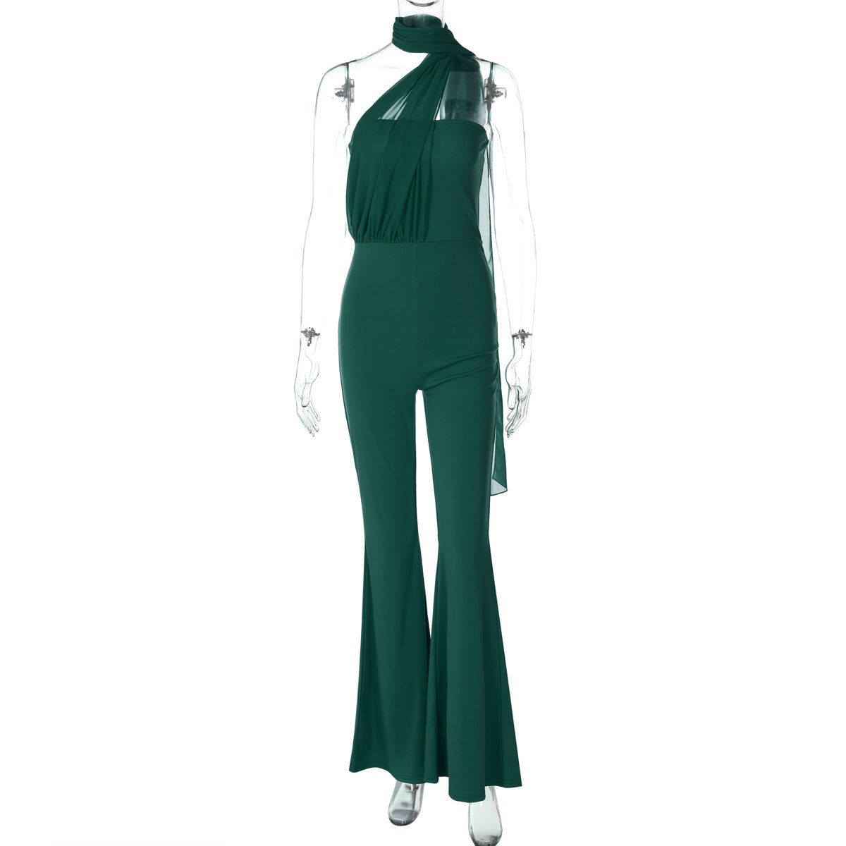 Women Wear Summer Elegant Slim Tube Top Halter Ribbon Jumpsuit Green