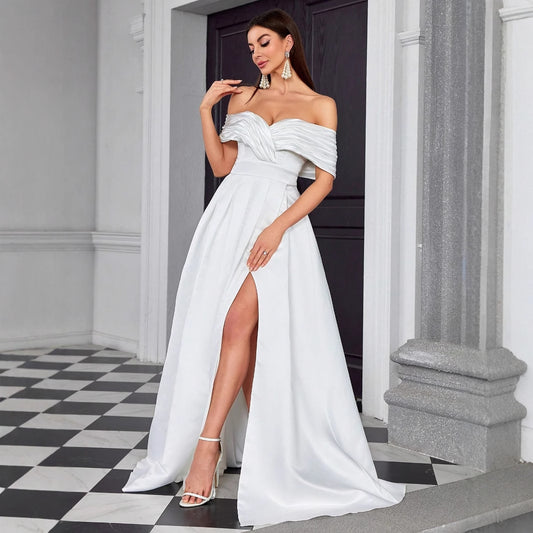 Off Shoulder Evening Dress Sexy Slit Evening Dress Elegant Light Luxury Backless Host Formal Dress Trip Shoot Dress