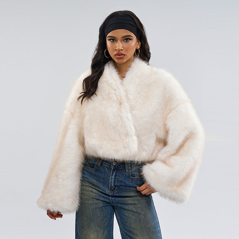 Mink like Fur Short Coat Women Retro Minority Autumn Winter Two Wear Plush Jacket Yellow Dyed Tip on White Background