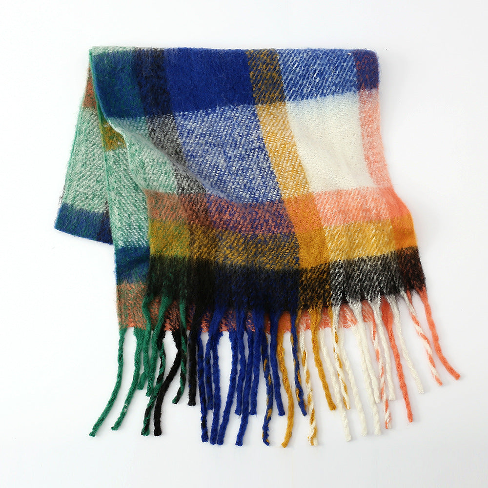 Scarf Women Autumn Winter Thickened Warm Circle Yarn Tassel Plaid Scarf Shawl One Size No. 2 Color