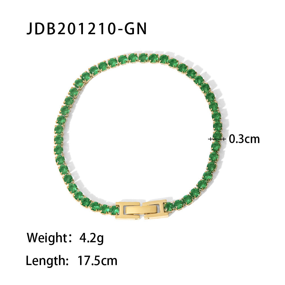 Wind Net Red Jewelry 18K Gold Stainless Steel Inlaid Green Zircon Ring Women Ring One Size JDB201210-GN