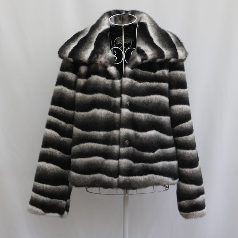 Women Fur Coat Casual Autumn Winter Zebra Pattern Artificial Mink Hair Collared Short Coat Thickened