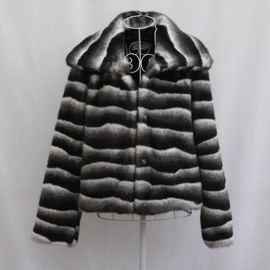 Women Fur Coat Casual Autumn Winter Zebra Pattern Artificial Mink Hair Collared Short Coat Thickened