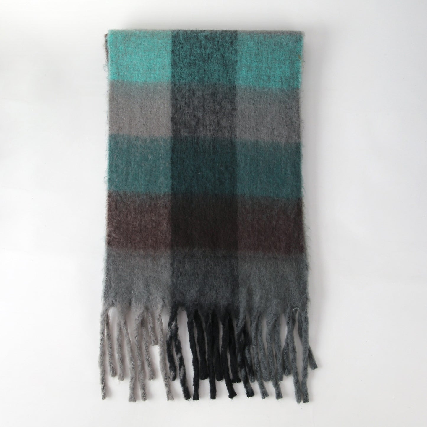 Women Plaid Scarf Winter Warm Plaid Rainbow Tassel Cashmere like Shawl Scarf One Size Green Blue Gray Grid Gray Green Grid