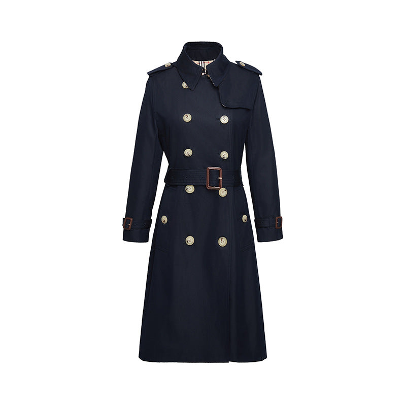 Spring Autumn Extended Waterproof Anti Wrinkle Trench Coat Women Deep purplish blue