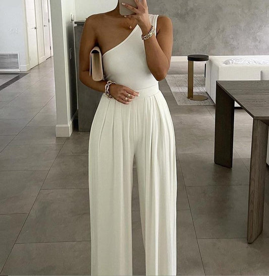 Same as Web Celebrities Concise Sexy One Shoulder Asymmetric Comfortable Jumpsuit