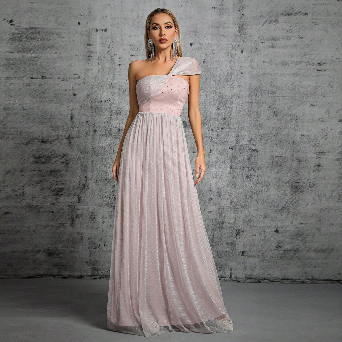 One Shoulder Evening Dress Adult Ceremony Ball Gauze Waist Slimming Elegant Dress Annual Party Evening Dress Women Multi