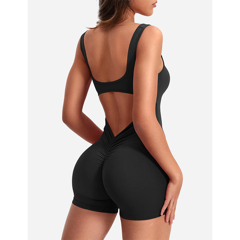 Spring Summer Women Clothing Shoulder Strap Backless Slim Fit Hip Lifting Yoga Jumpsuit Black