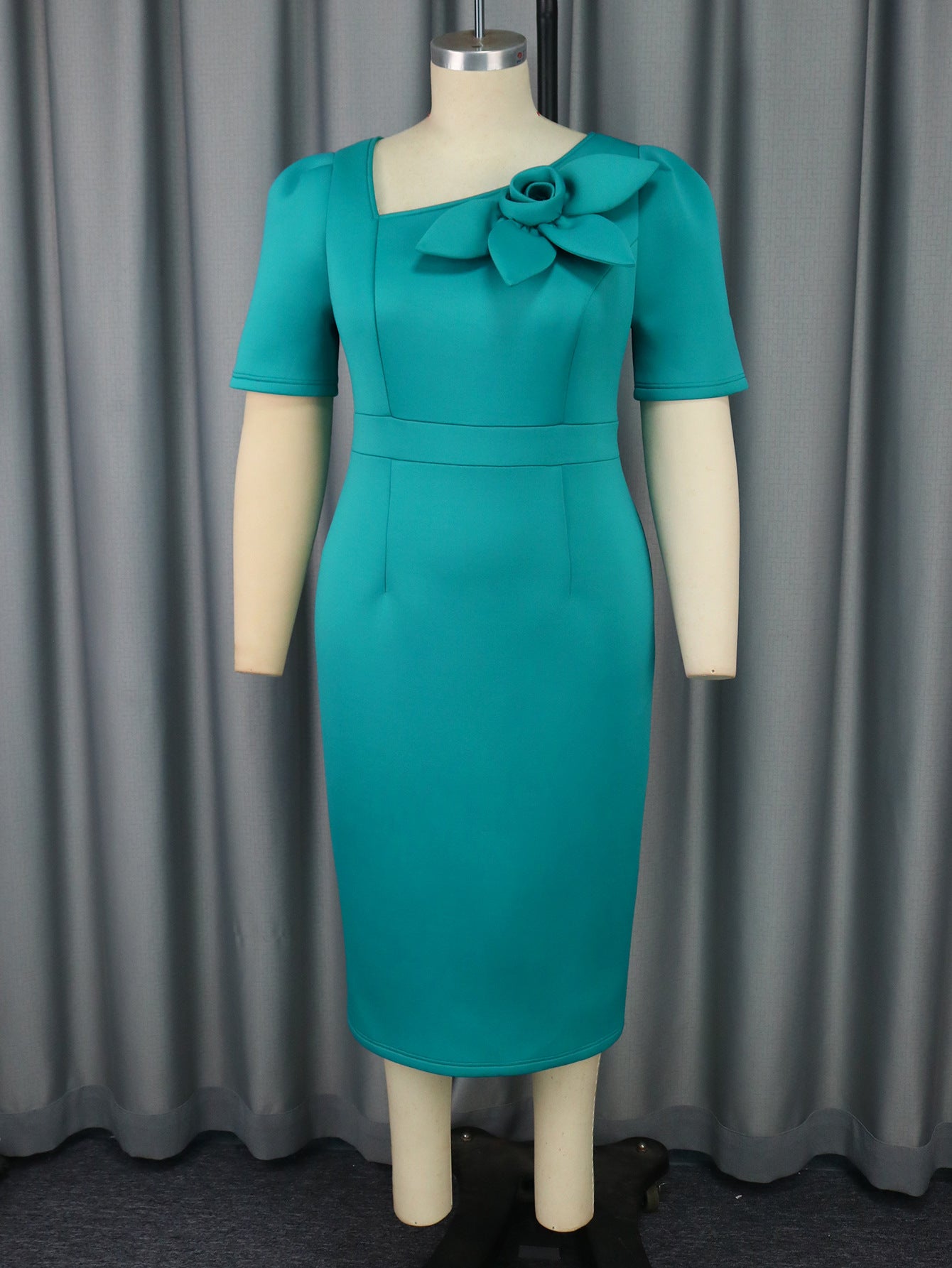 Fashionable Asymmetric Collar High Waist Dress Party Cocktail Dress Turquoise