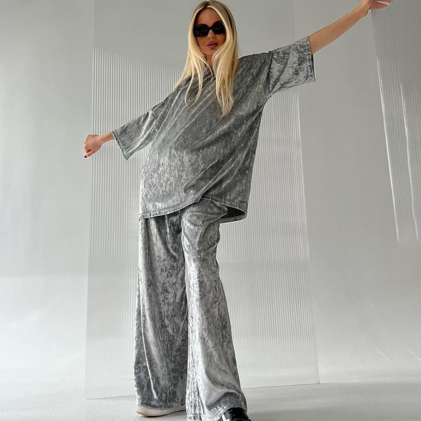 Velvet Autumn Warm Trousers Silver Pajamas Women Loose Casual Homewear