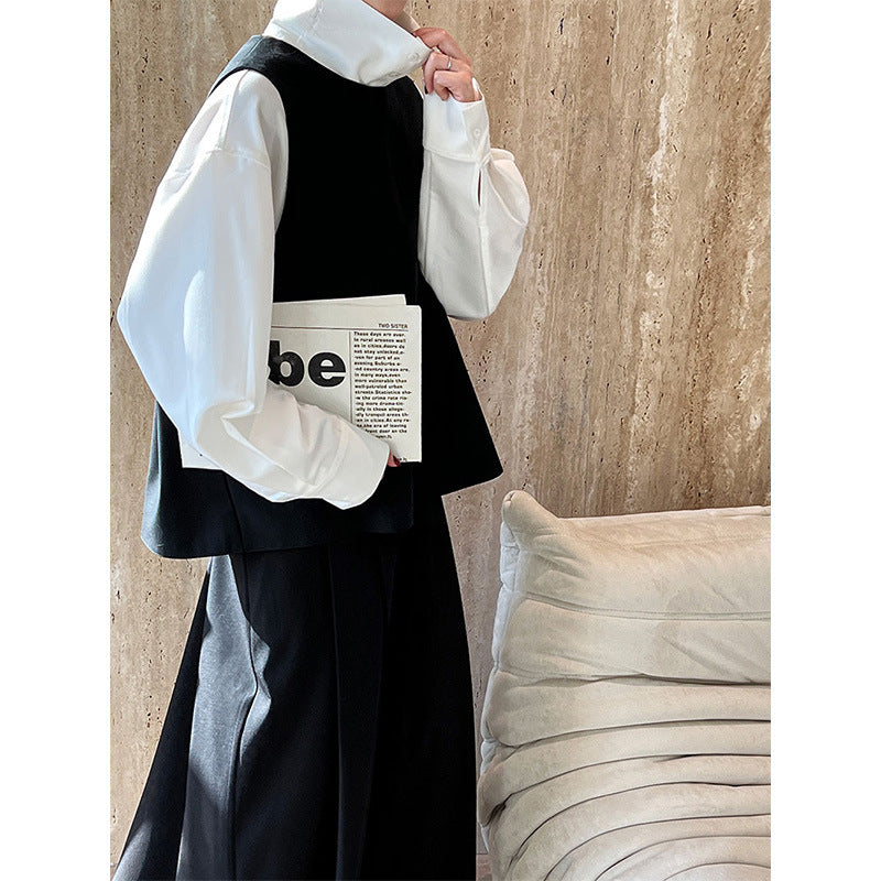 Autumn French Stand Collar Design Lazy Drape Profile Simple Elegant Long Sleeve Blouse Women