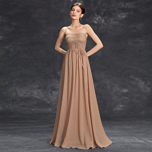 Tube Top Evening Dress Sexy High End Host Women High-End Sense Adult Ceremony Graduation Autumn Winter