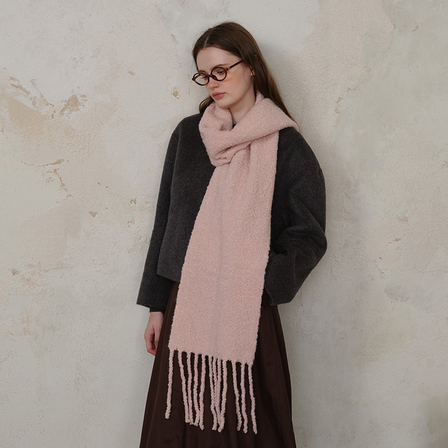 Solid Color Scarf with Alpaca Wool Wool for Men Women Autumn Winter Soft Glutinous Skin Friendly All Matching Warm Scarf One Size Pink