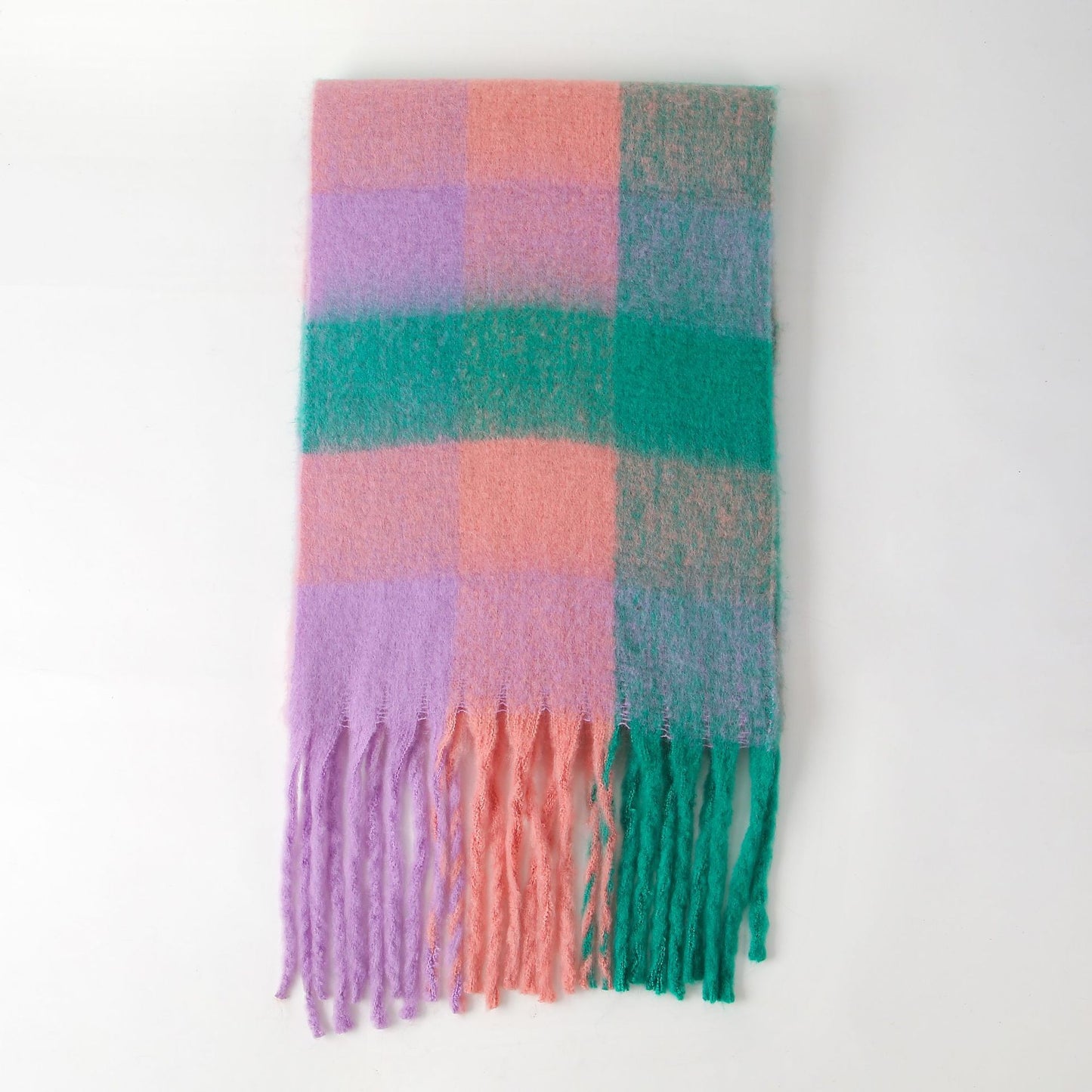 Plaid Scarf Women Nordic Autumn Winter Soft Glutinous Warm Wool Contrast Color Check Scarf Shawl One Size Green and Pink Plaid