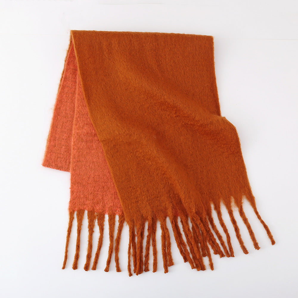 Scarf Women Winter Two Color Soft Glutinous Thickened Autumn Winter Thick Tassel Wild Couple Scarf One Size Orange