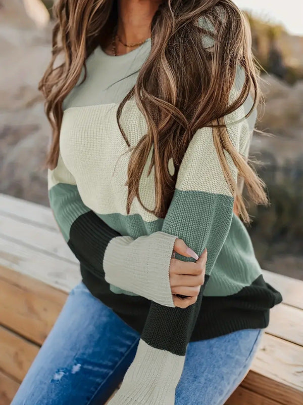 Autumn Winter Women Clothing Sweater round Neck Multicolor Top Casual Loose Sweater Light Green