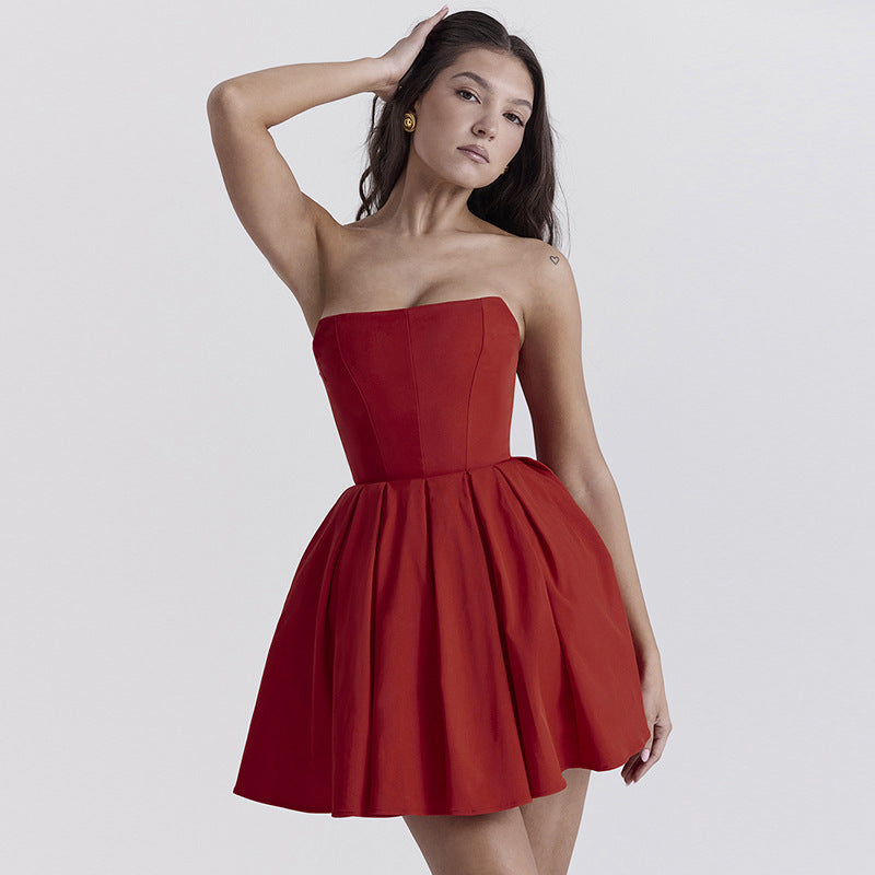 Summer Sexy Sexy Short Dress Waist Tube Top A Line Dress Women Red