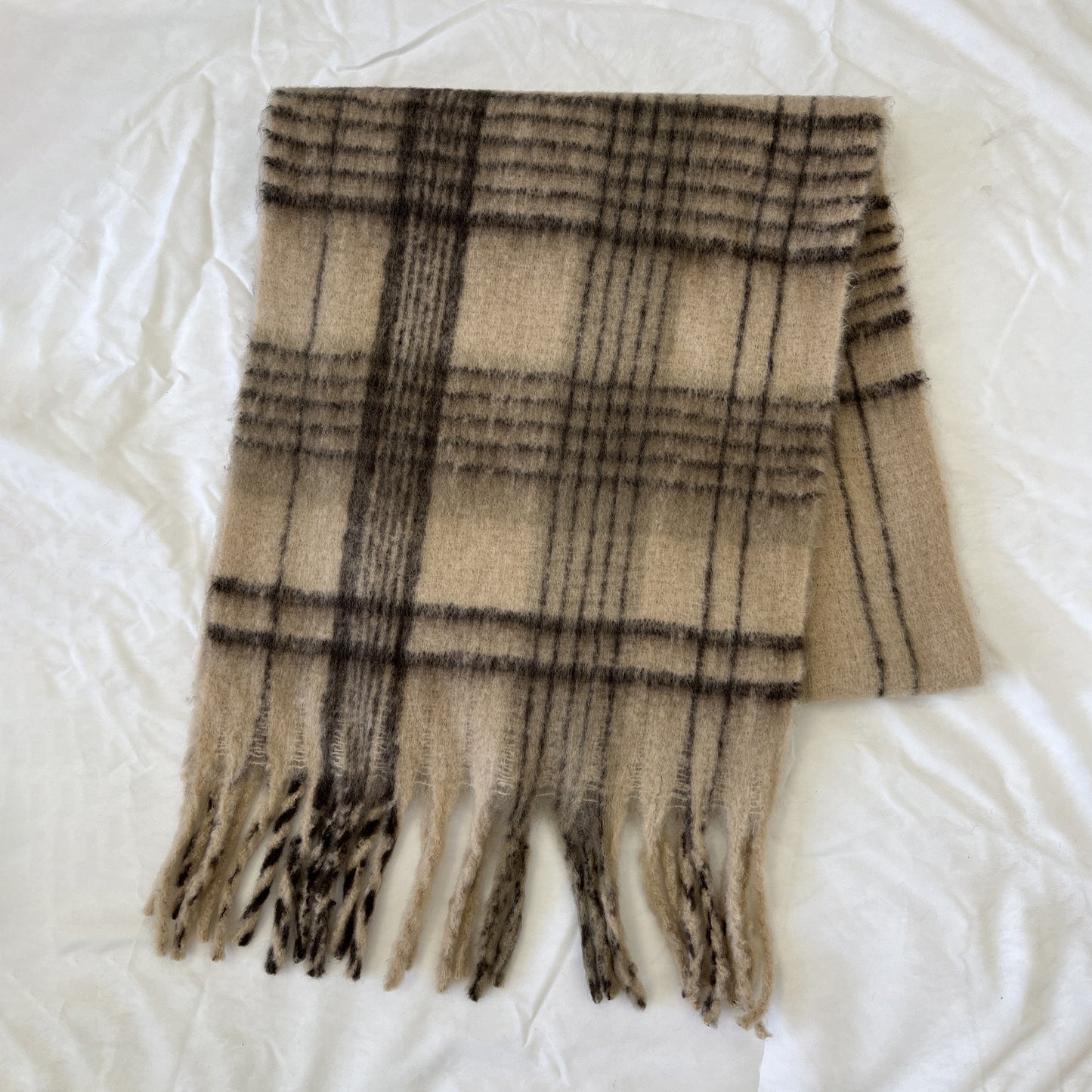 Atmosphere Cashmere Plaid Scarf Women Thickened Warm Winter Tassel Shawl One Size Black camel stripes