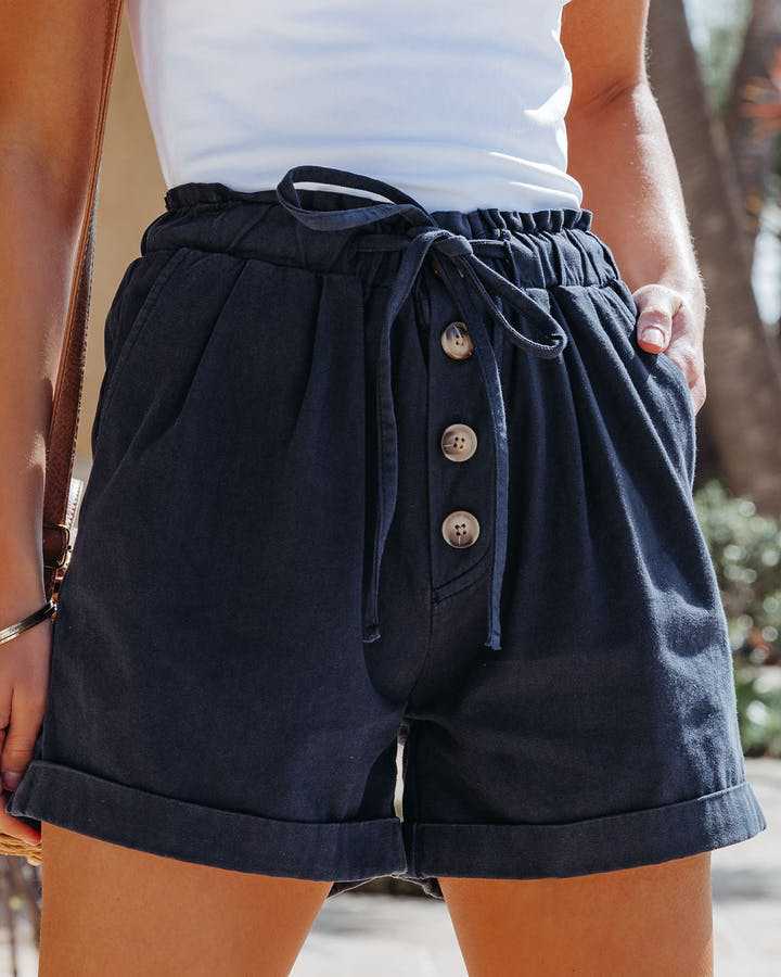 Summer Women Clothing Cotton Wide Leg Pants High Waist Elastic Lace Up Casual Shorts