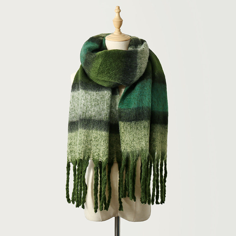 Women Striped Scarf Autumn Winter Mohair Colorful Warm All Matching Shawl Atmosphere Trendy Scarf