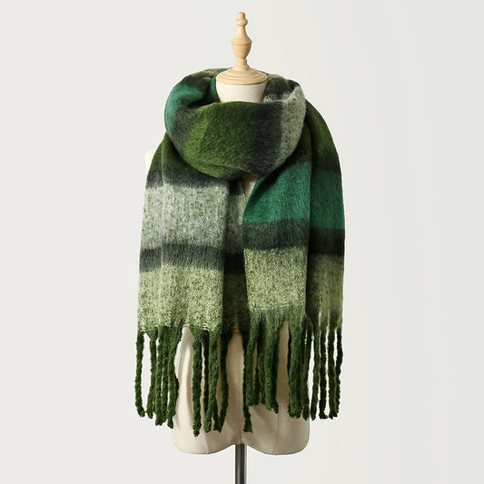 Women Striped Scarf Autumn Winter Mohair Colorful Warm All Matching Shawl Atmosphere Trendy Scarf