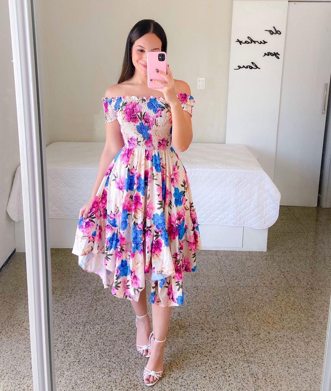 Off Shoulder Collar Asymmetric Short Sleeve Printing Dress