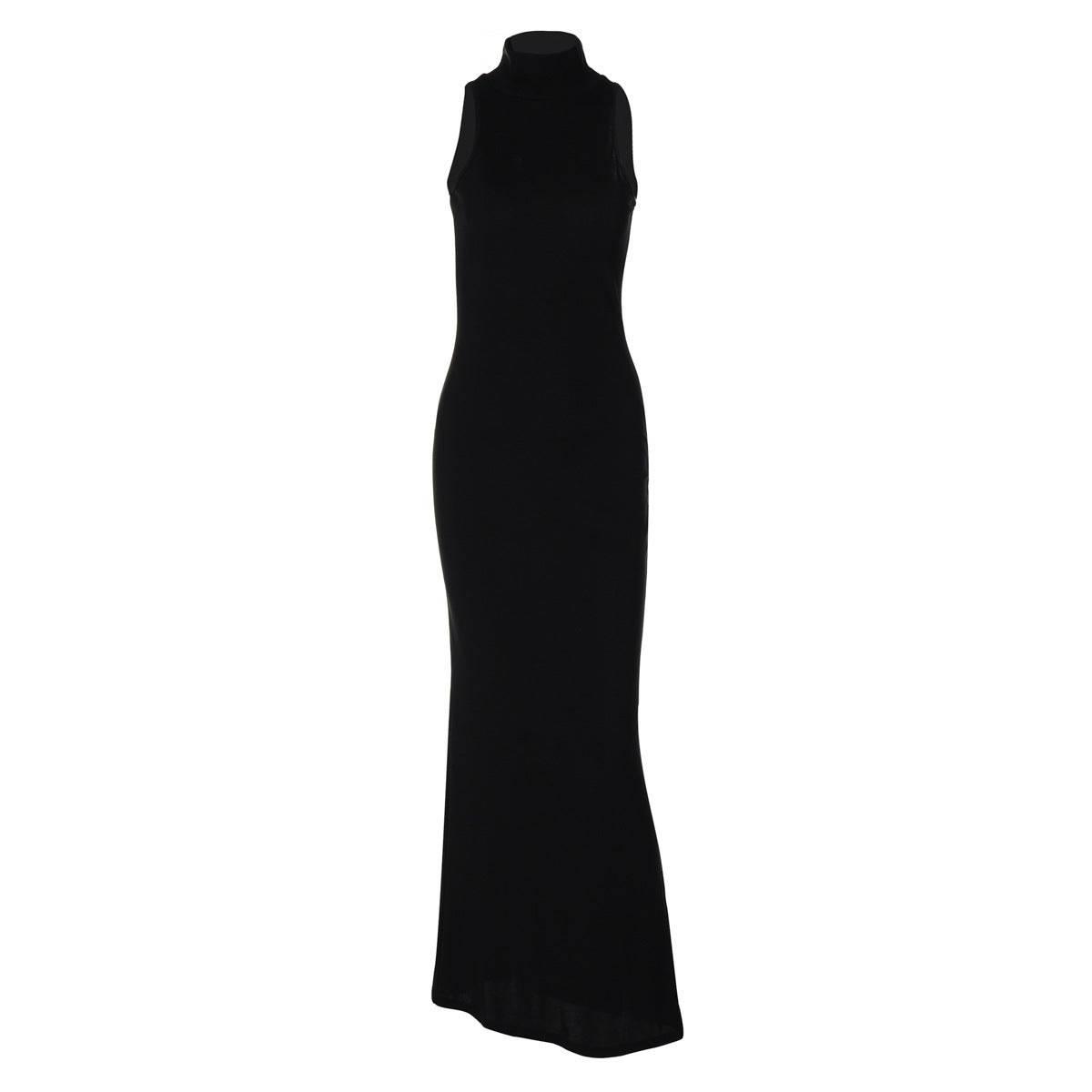 Women Clothing Fashionable Half Turtleneck Sleeveless Solid Color Slim Waist Slimming Maxi Dress