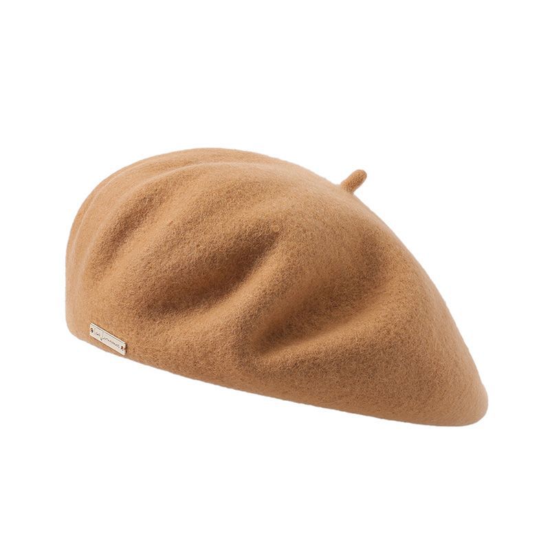 Autumn Winter Colors Available Wool Beret British Casual Season Warm Thickened Solid Color All Matching Hat One Size Light Brown