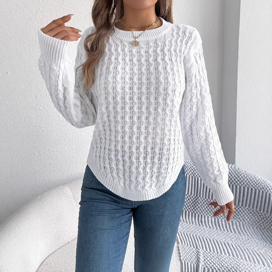 Real Shot Autumn Winter Casual Solid Color Twist Lantern Sleeve Irregular Asymmetric Pullover Sweater Women Clothing