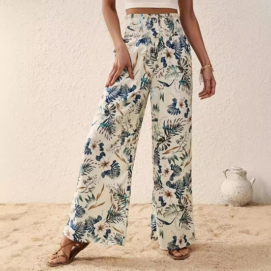 Women Clothing Spring Autumn Summer Printed Casual Comfortable Elegant Elastic Waist Wide Leg Pants