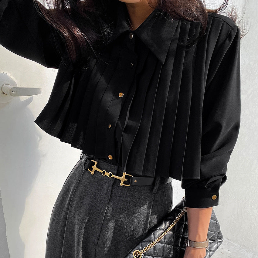 Fall French Casual Elegant Chiffon White Niche Pleated Advanced Feeling Tong Qin Long Sleeve Women Shirt