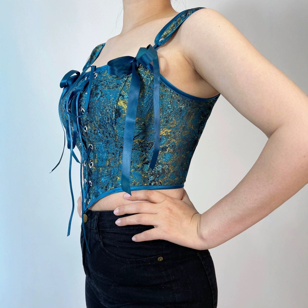 Jacquard Blue Double Shoulder Strap Adjustable Women Tube Top Chest Support Corset