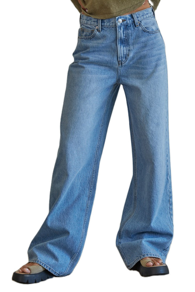 Worn Looking Washed out High Waist Loose Slimming Straight Jeans All Matching Wide Leg Mop Pants Women Blue