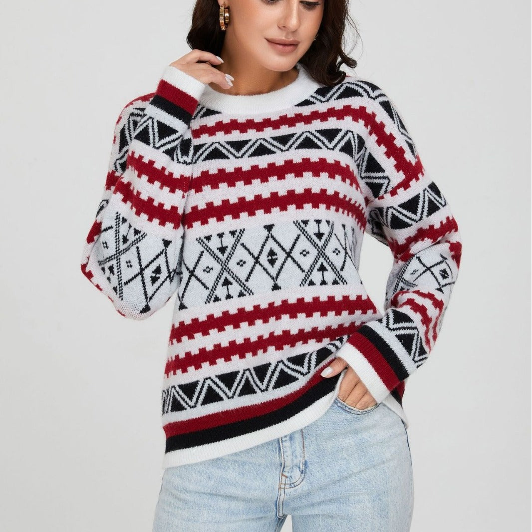 Spring Autumn Pullover Retro Elegant Festival Sweater Loose Knitted Top