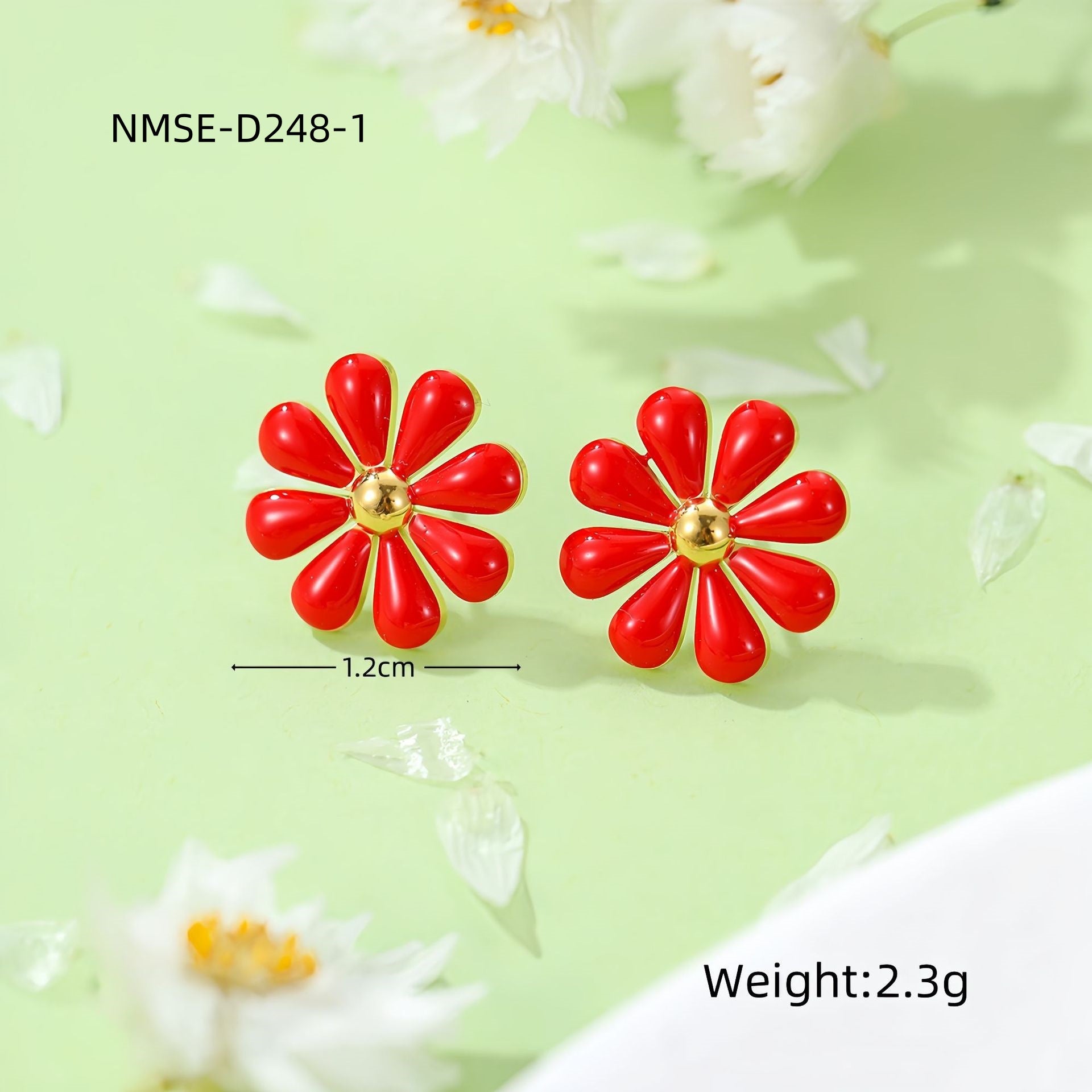 Summer Fresh Little Daisy Drop Oil Titanium Steel Earrings Women Stainless Steel Studs One Size NMSE-D248-1 Red Small Earrings