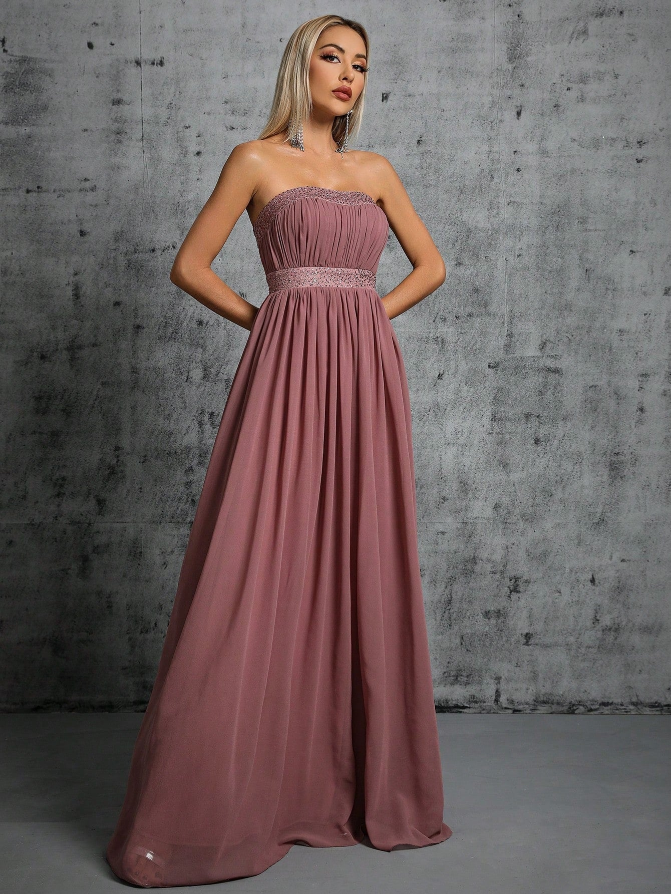 Sexy Tube Top Dress Evening Dress Noble Slim Fit Elegant Evening Dress Adult Ceremony Annual Meeting Dress Pink