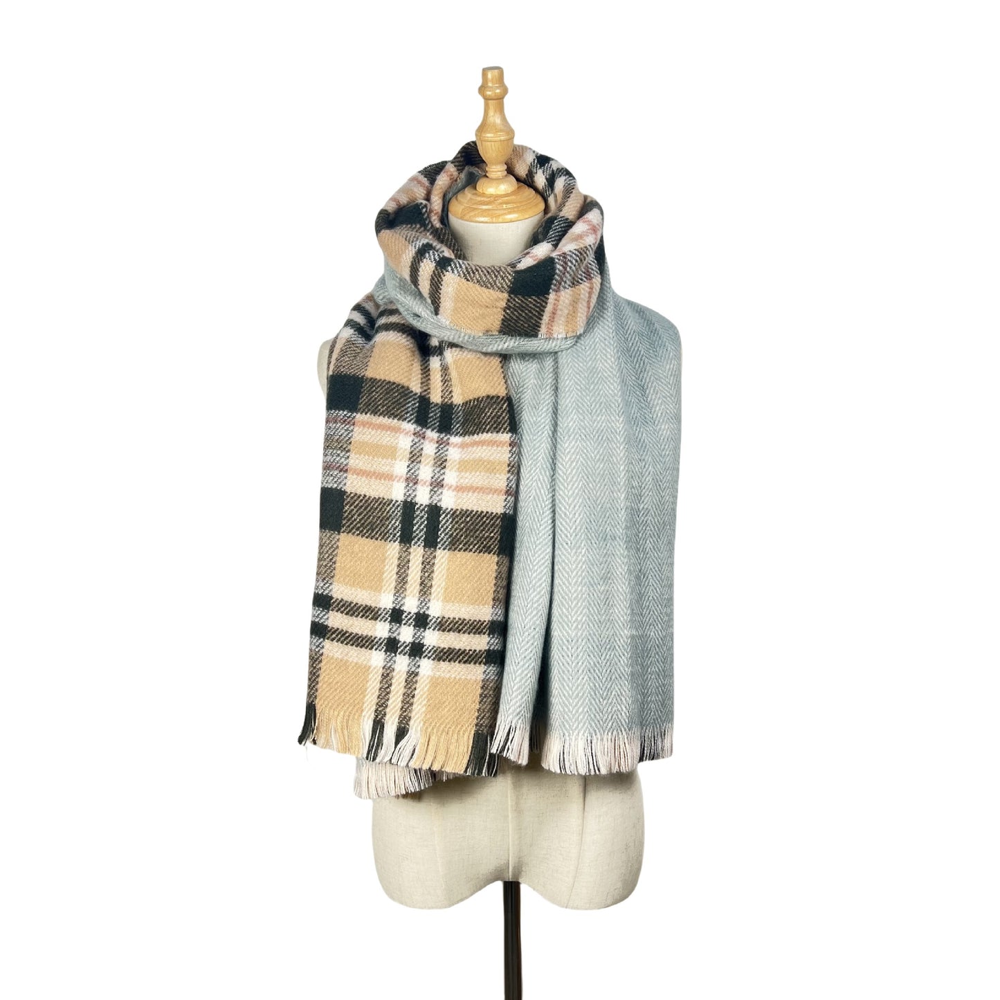 Women Cashmere like Classic Retro Double Sided Plaid Tassel Scarf Winter Thicken Thermal Scarf Shawl One Size Multi4