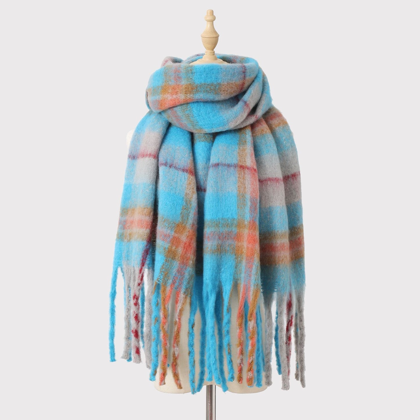 Winter Warm Mohair Plaid Tassel Scarf Women Designer Model High Grade Soft Atmosphere Scarf One Size Multi8