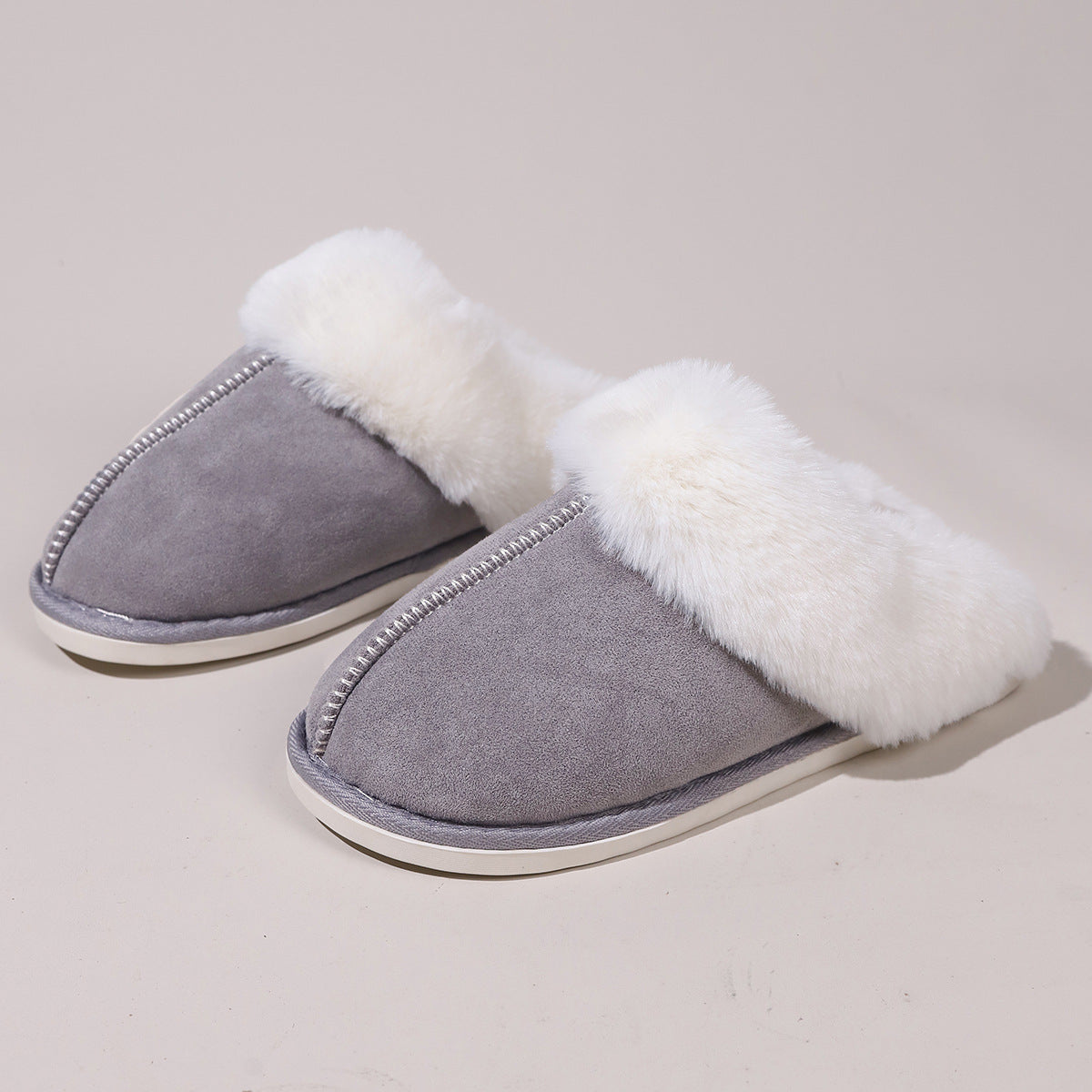 Fluffy Slippers Autumn Winter Warm Slugged Bottom Home Thickened Fleece Slippers Home Indoor Cotton Slippers Dark Grey