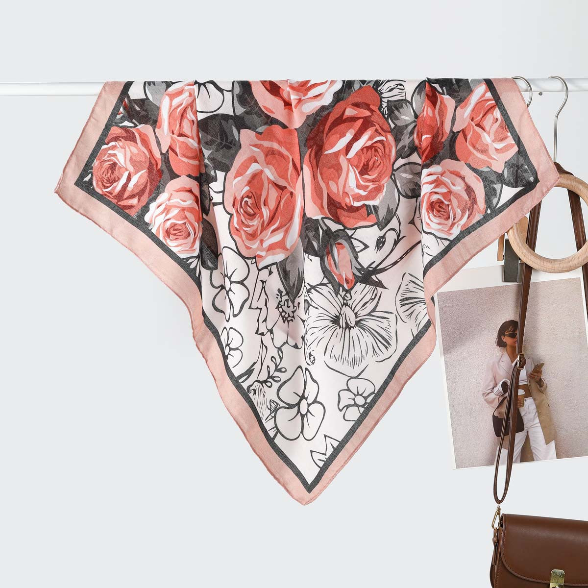 Women Silk Scarf High Grade Velvet Simple Triangular Binder Decoration Small Scarf Live Broadcast One Size Two-Tone Rose Pink-Velvet