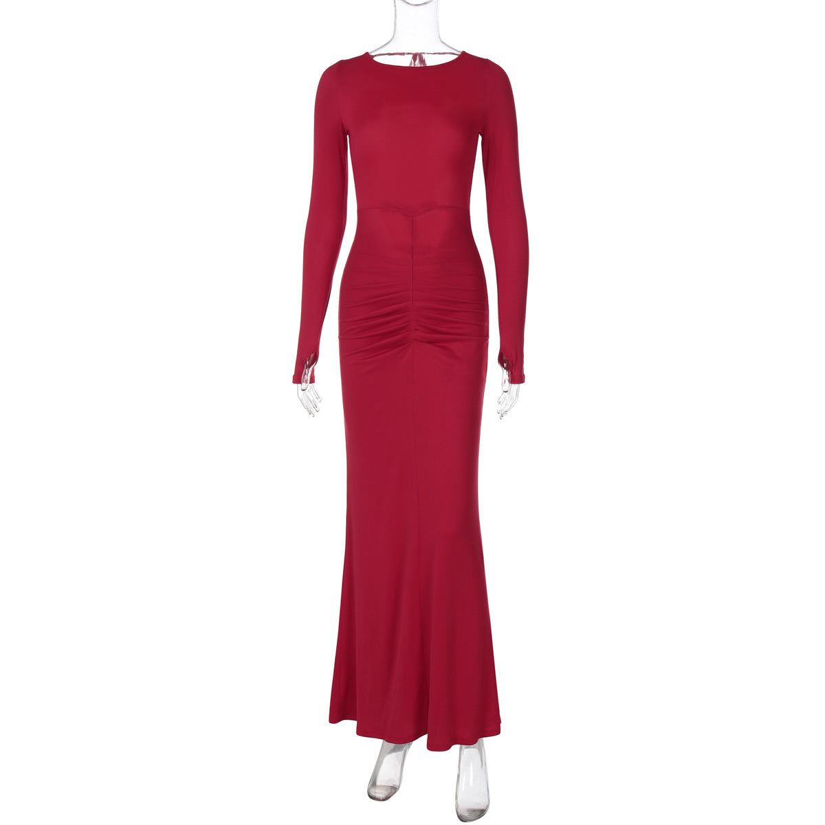 Sexy Women Clothing Hollow Out Cutout Backless Stitching Tied Halter Slim Fit Long Sheath Street Dress Women Red